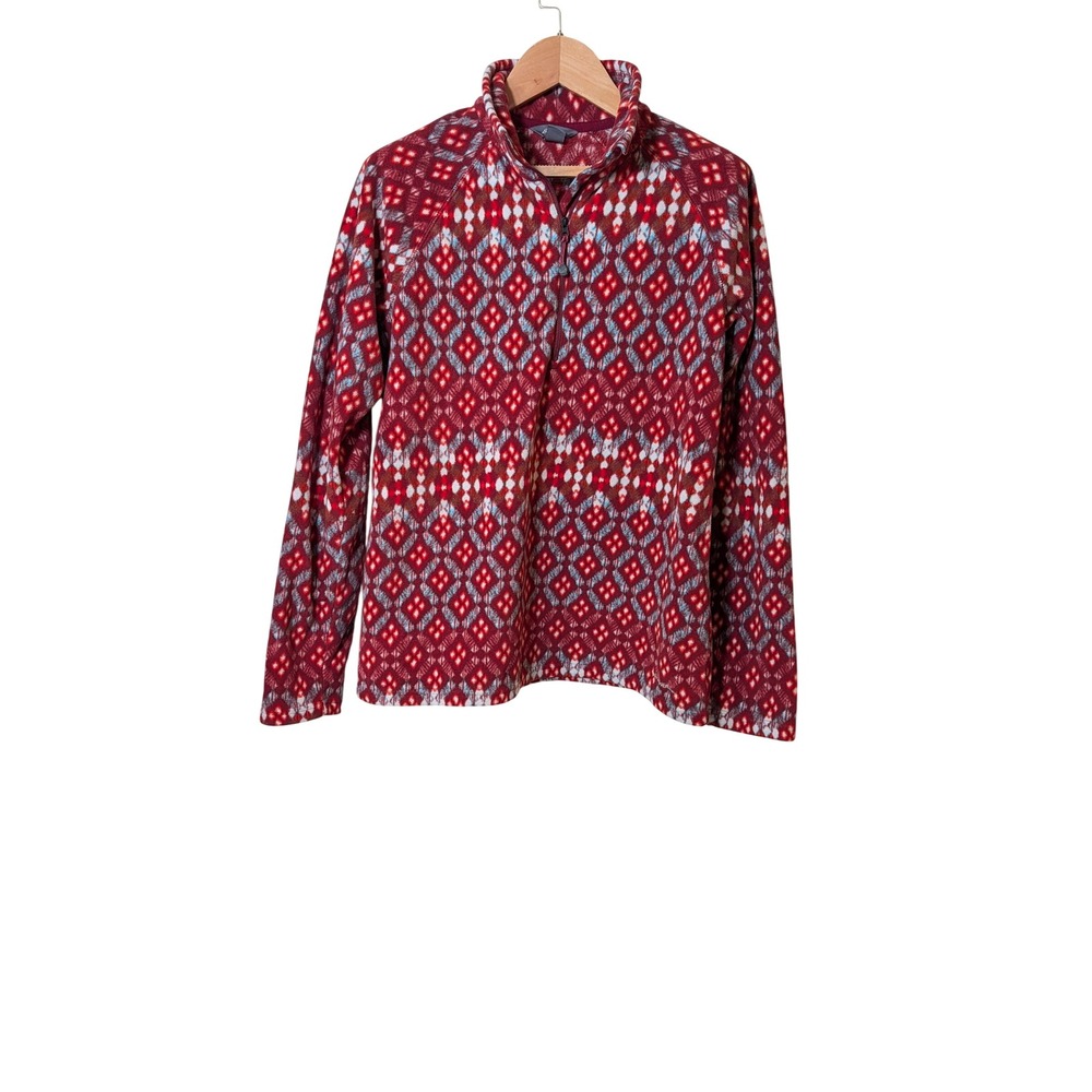 Eddie Bauer Womens Red Geometric Diamond Print Quarter Zip Fleece Pullover Large